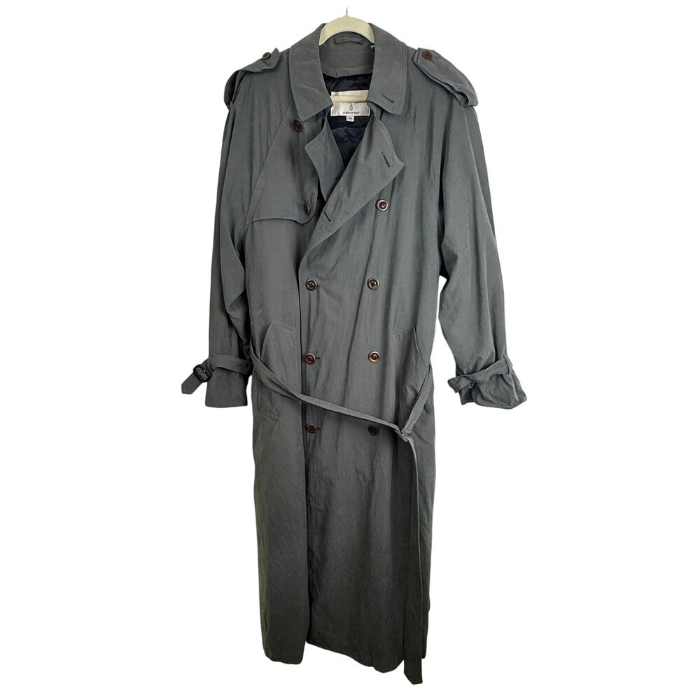 London Fog Limited Edition Long Trench Coat Gray Belted Size 40 Long Vintage